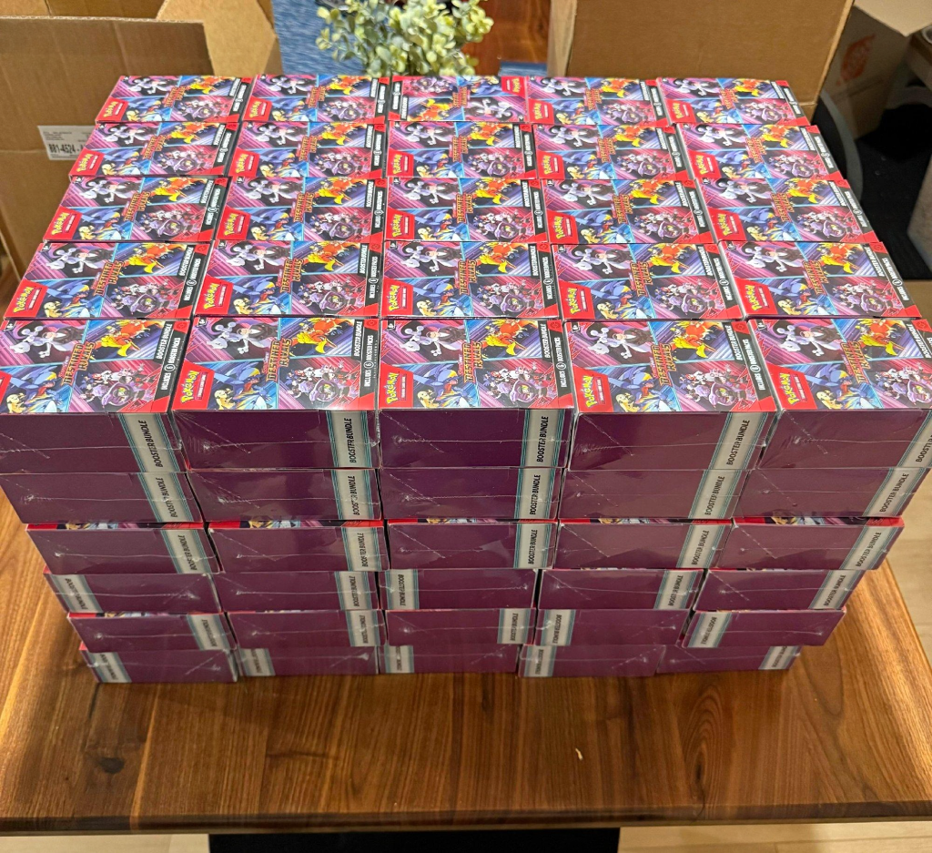 Hundreds of boxes stacked in warehouse